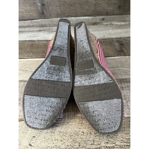 Toms Red and White Striped Peep-Toe Wedges Espadrilles Size W7 - Picture 7 of 7